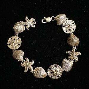 Sterling Silver Seashell Sealife Link Bracelet Sand Dollar Starfish